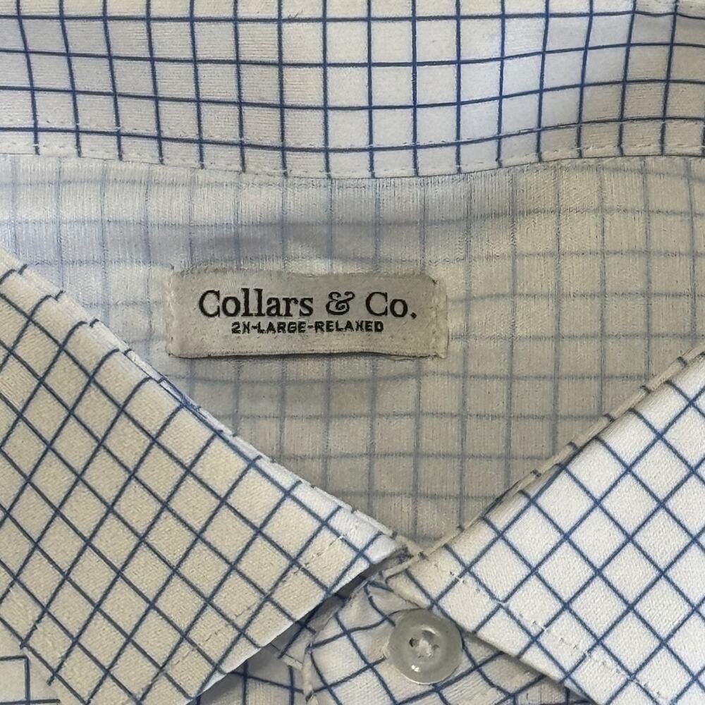COLLARS & CO Polo Shirt 2XL RELAXED Blue Check Performance Semi Spread NWT - Picture 6 of 7